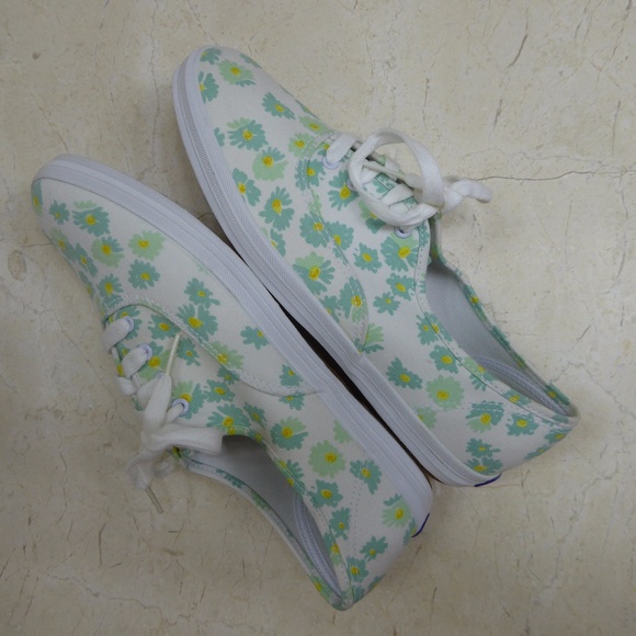 NEW Keds Champion Sneakers White with Green & Yellow Flowers - Womens Size 8.5 - Picture 4 of 8